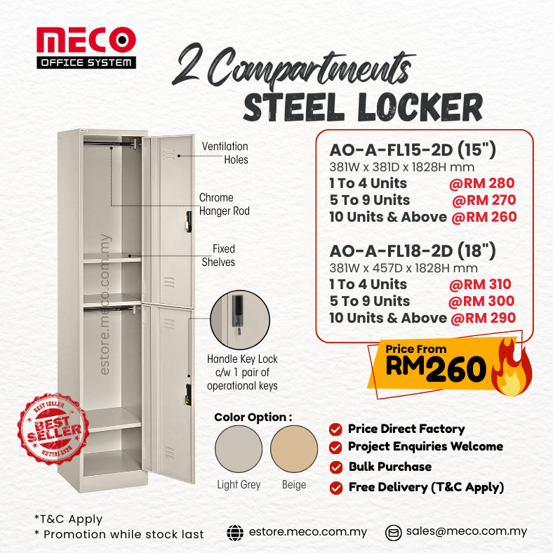 AO-A-FL15-2D - 2 Compartments Steel Locker